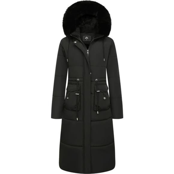Jackets & Blazers - Women's Long Puffer Coat Warm Maxi Down Jacket Faux Fur Removable Hood Parka